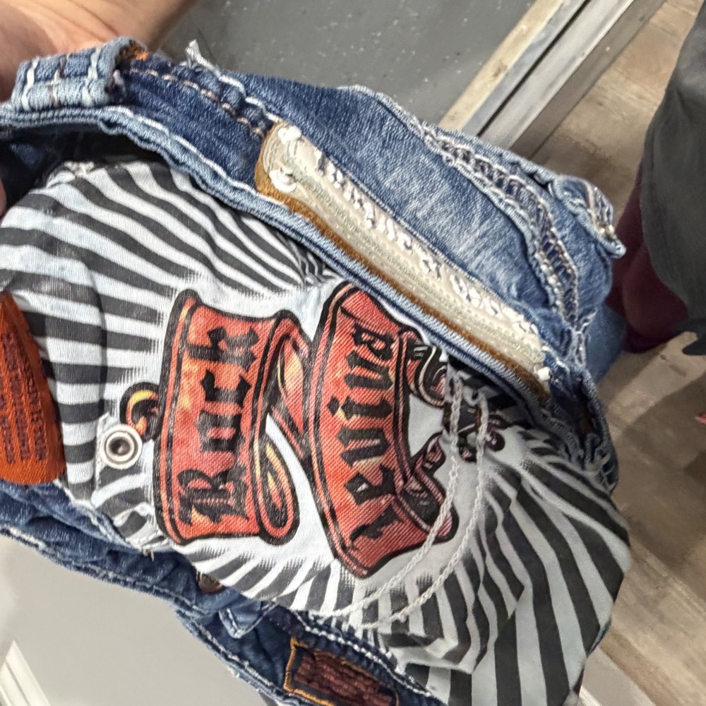 Rock Revival Womens Vien Capri Jeans Embellished Fleur De Lis Blue Size 32 - Picture 16 of 16